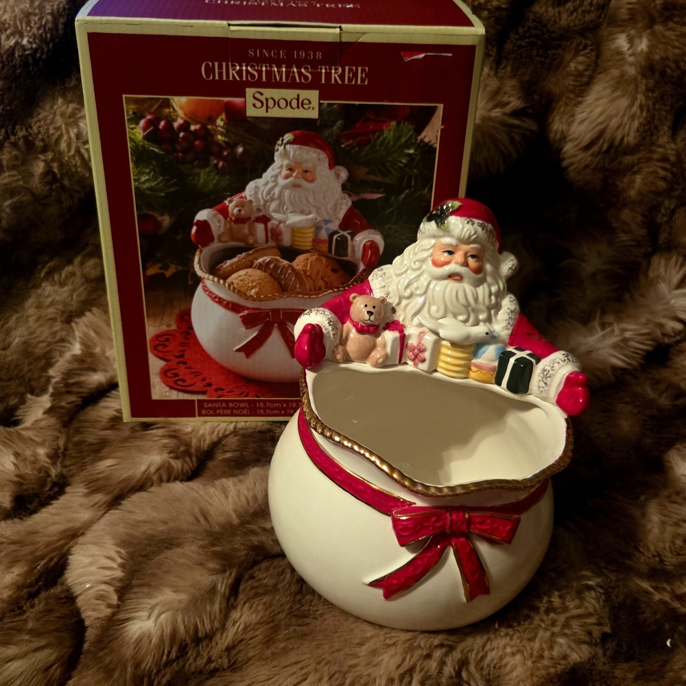 Spode Santa Cookie Jar with Red Accents